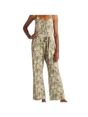 Market & Spruce Palm Leaf Print Tie Waist Jumpsuit Green White Size Small NWT